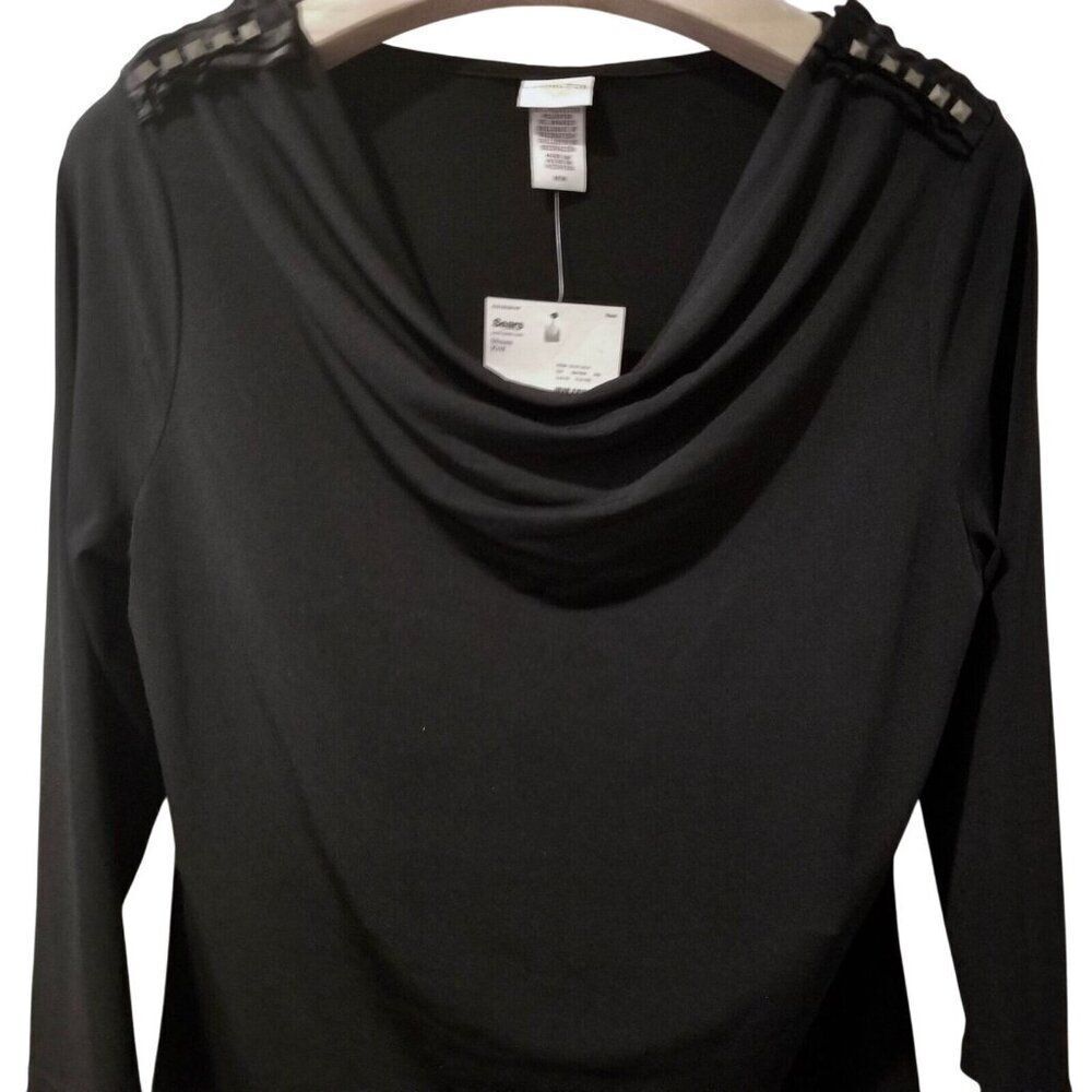Cowl Neck Womens M Black Holiday New Years Eve Top 3 Quarter Sleeve